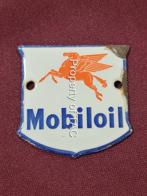 Mobiloil w/Pegasus Porcelain Bottle Tag Sign (small)