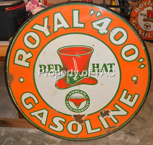 Royal "400" Gasoline Red Hat w/Logo Porcelain Sign