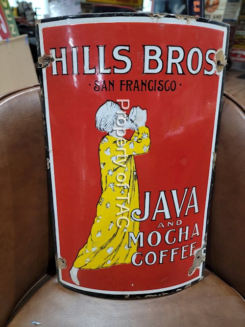 Hills Bros Java & Mocha Coffee w/Logo Porcelain Curved Sign