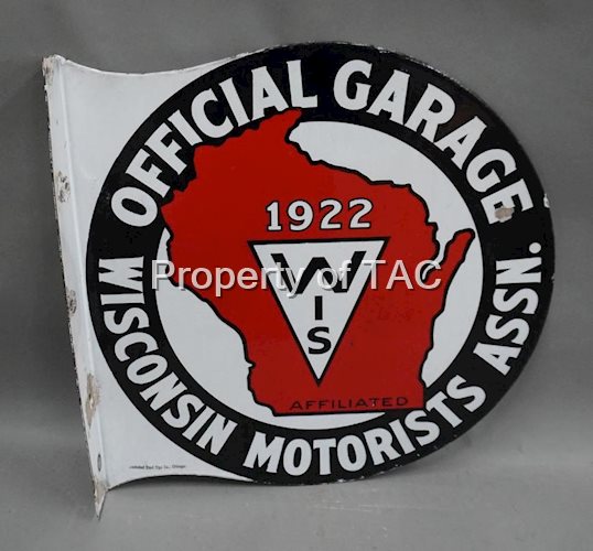 1922 Wisconsin Motorist Official Garage Porcelain Flange Sign