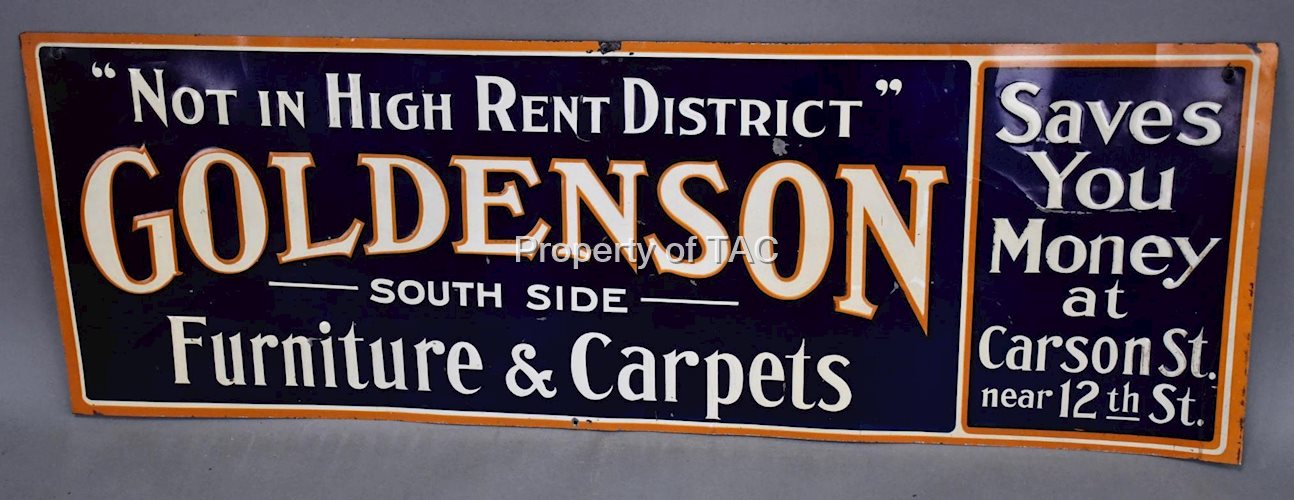Goldenson South Side Furniture "Not in High Rent District" Metal Sign