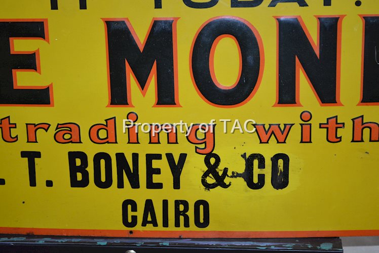 Save Money by Trading with Boney & Co. Cairo Metal Sign