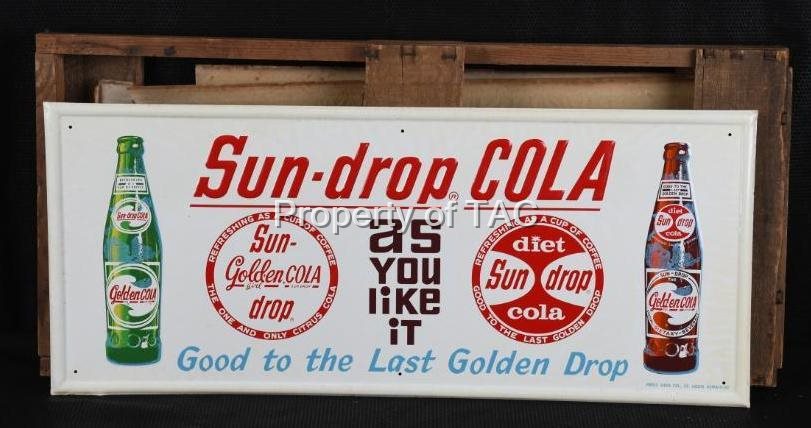Sun-Drop Cola "As You Like It" w/Bottles Metal Sign In Crate