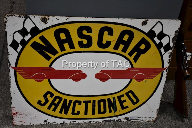 Nascar Sanctioned w/Cars & Flags Logo Metal Fence Sign