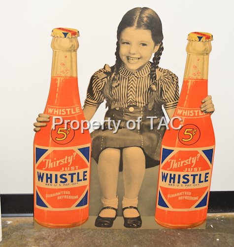 Whistle Soda w/Girl and Two Bottles Cardboard Sign