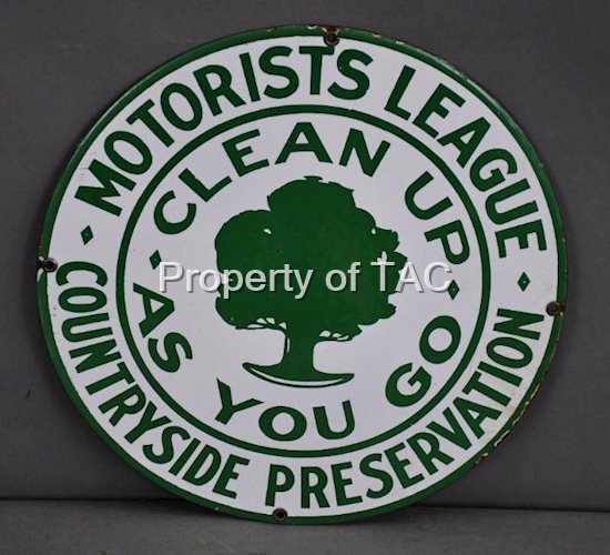 Motorister League "Clean Up As You Go" Porcelain Sign