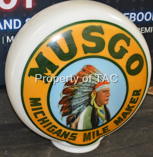 Musgo "Michigan Mile Maker" OPB Milk Glass Globe
