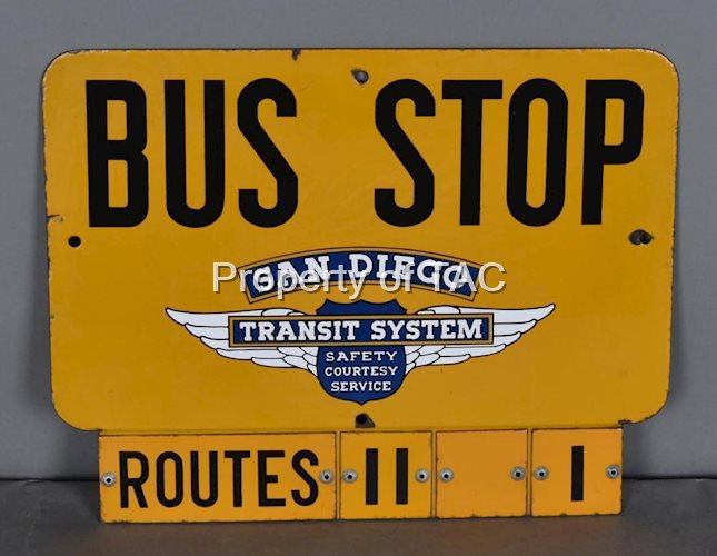 San Diego Transit System Bus Stop Porcelain Sign