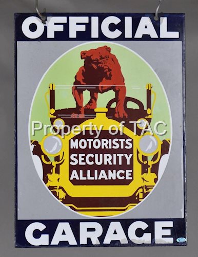 Motorist Security Alliance Official Garage Porcelain Sign