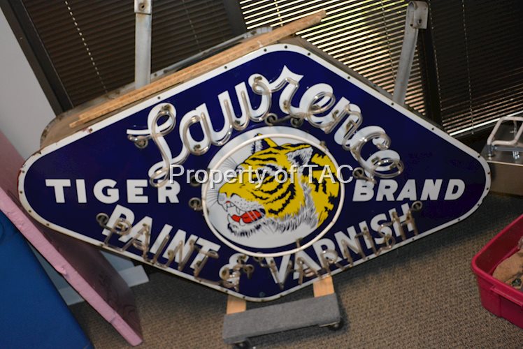 Lawrence Tiger Brand Paint w/Logo Porcelain Neon Sign