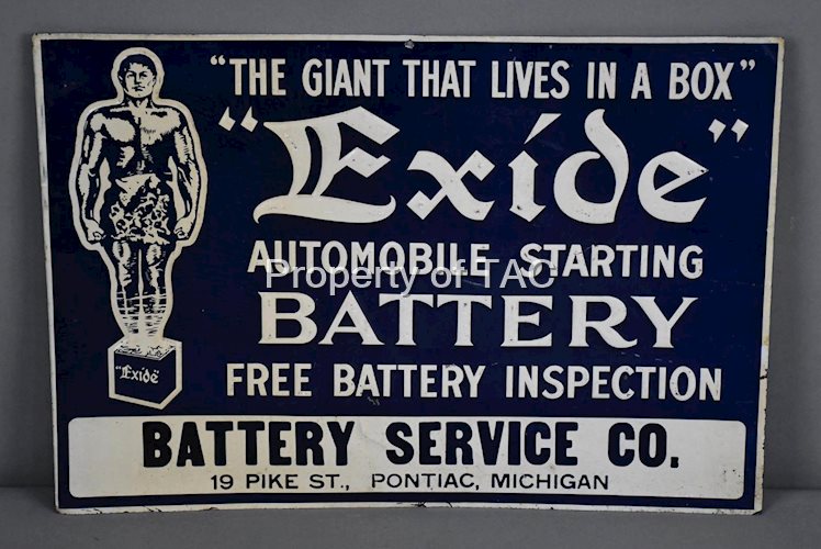 Exide Automobile Starting Battery w/Logo Metal Tacker Sign