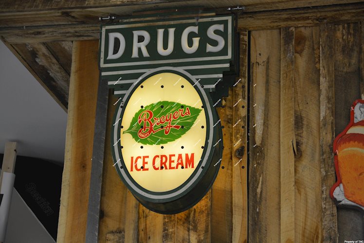 Breyers Ice Cream w/DRUGS milk glass letters sign