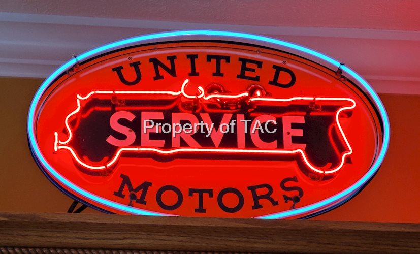 United Motors Service Porcelain Neon Counter Top Display Sign