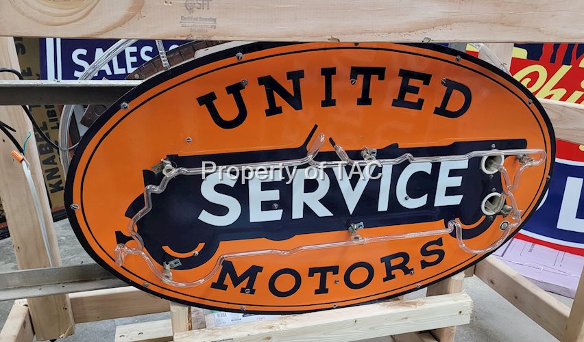 United Motors Service Double Sided Porcelain Neon Sign