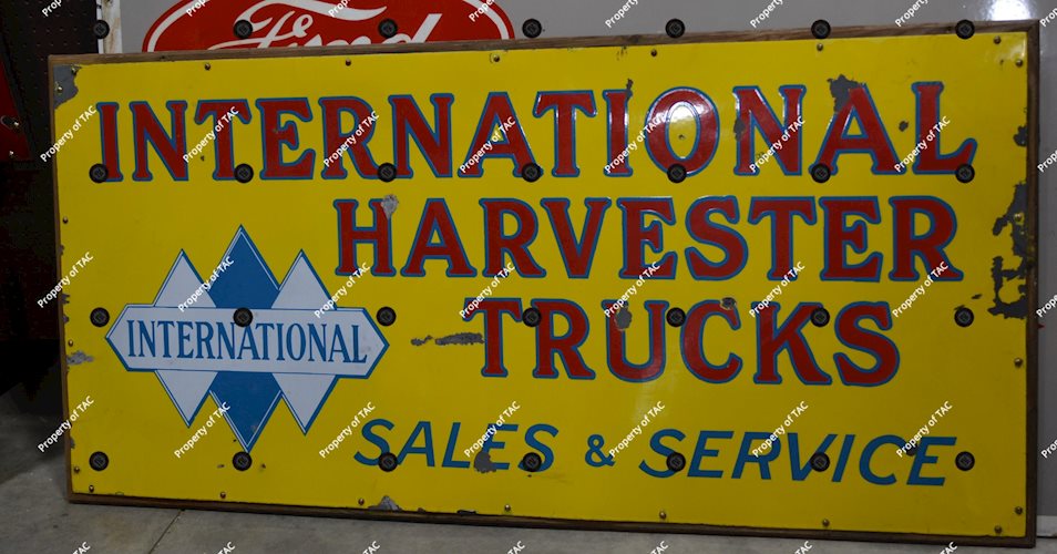 International Harvester Trucks Sales & Service w/Blue Diamond Logo Porcelain Sign