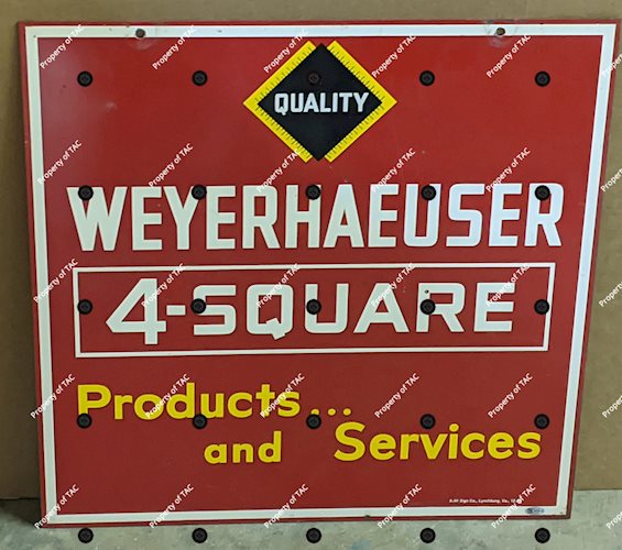 Quality Weyerhauser 4-Square Quality Products and Services Double Sided Tin Sign