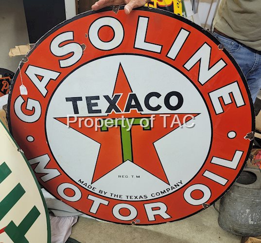 Texaco (black-T) Gasoline Motor Oil Porcelain Sign