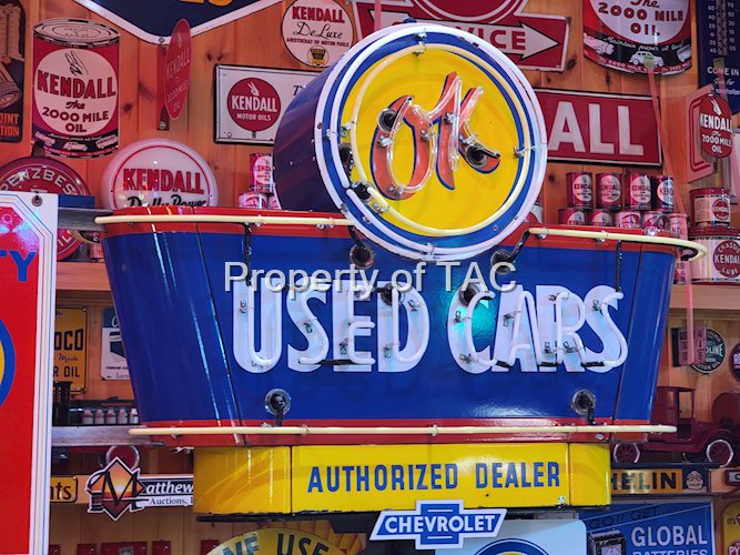 (Chevrolet) OK Used Cars Authorized Dealer w/Bowties Porcelain Neon Sign