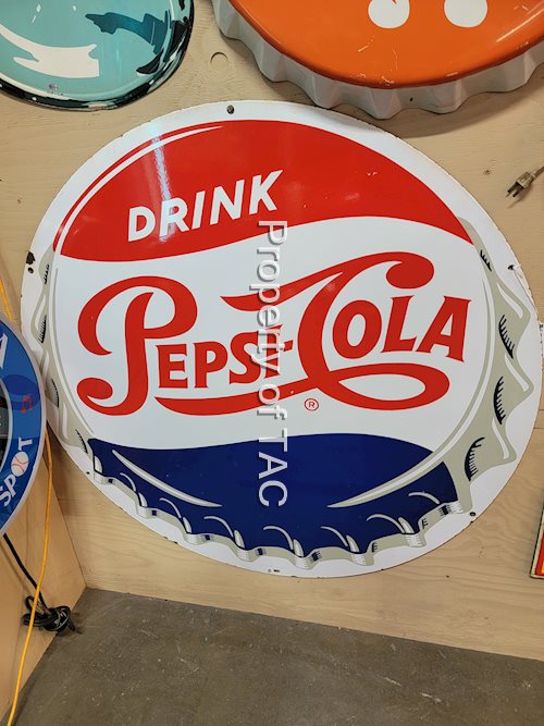 Drink Pepsi-Cola Bottle Cap Logo Porcelain Sign