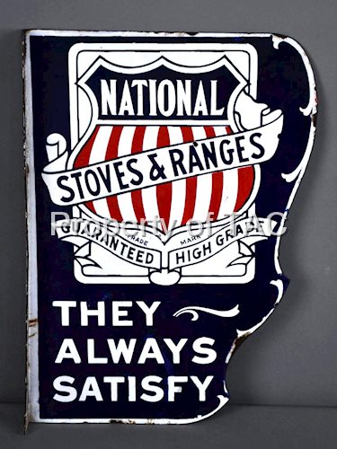National Stoves & Ranges w/Logo Porcelain Flange Sign