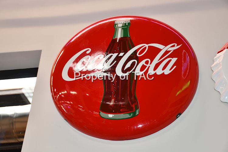 Coca-Cola w/bottle Porcelain Button Sign