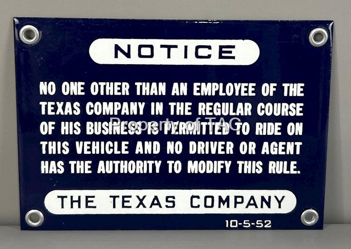 Texaco Employee Notice Porcelain Sign