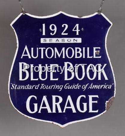 1924 Automobile Blue Book Garage "Standard Touring Guide of America Porcelain Sign