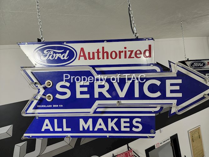 Ford Authorized Service "All Makes" Porcelain Neon Sign w/Arrow Logos