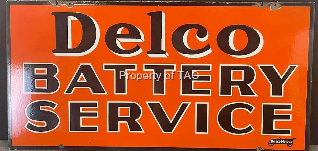 United Motors Delco Battery Service Double Sided Porcelain Sign w/ Logo