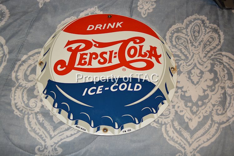 Drink Pepsi:Cola Ice-Cold Porcelain Truck Door Sign