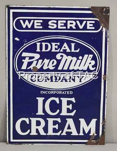 We Serve Ideal Pure Milk Ice Cream Porcelain Sign