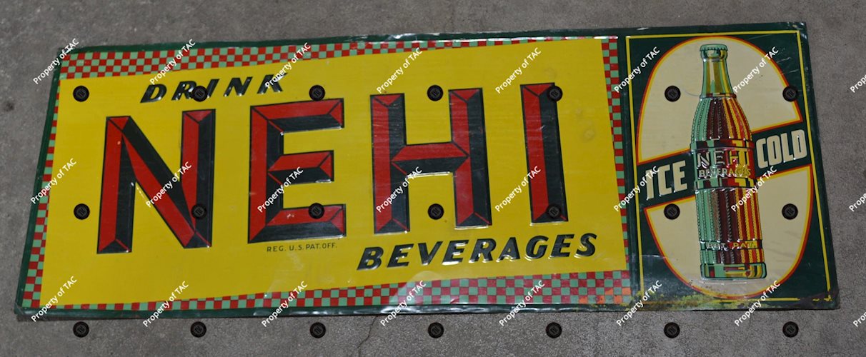 Drink Nehi Beverages w/Ice Cold Bottle Metal Sign