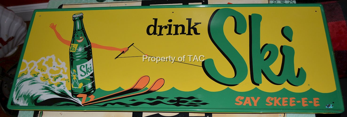 Drink Ski w/Bottle Skiing Logo Metal Sign