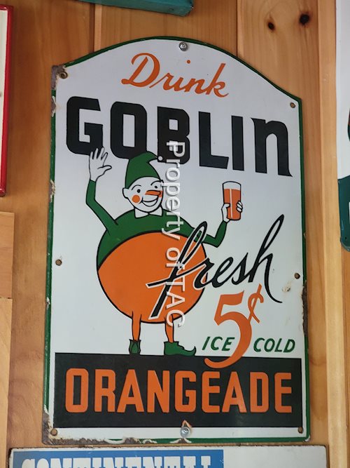 Drink Goblin Fresh Orangeade w/Logo Porcelain Sign