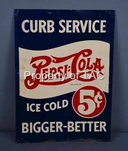 Pepsi:Cola Ice Cold 5Â¢ Curb Service Metal Sign
