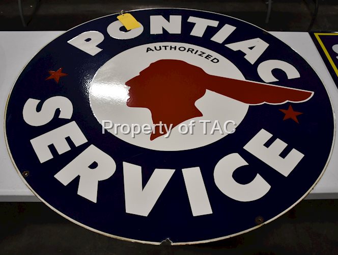 Pontiac Service w/Full Feather & Stars Logo Porcelain Sign