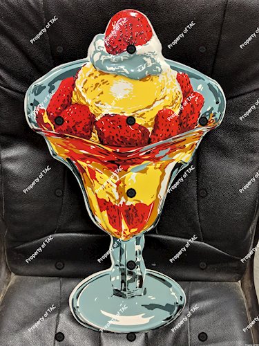 Strawberry Ice Cream Sundae Diecut Embossed Tin Sign