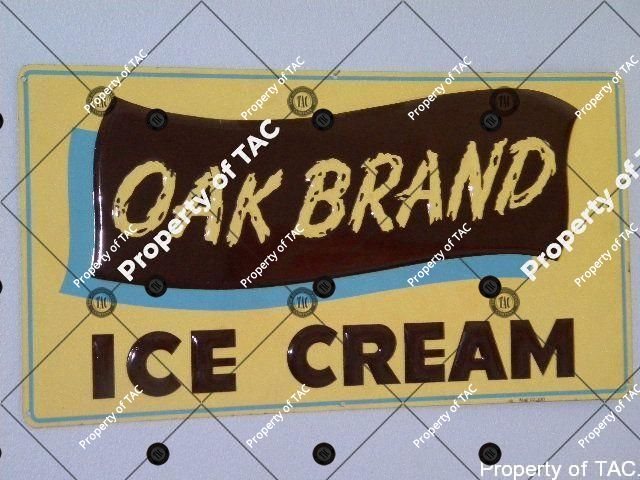 Oak Brand Ice Cream Embossed SST Single Sided Tin Sign Marked M H Co.