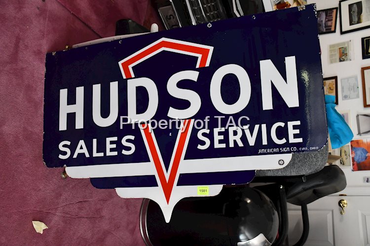 HUDSON SALES SERVICE DOUBLE-SIDED PORCELAIN DIECUT SIGN