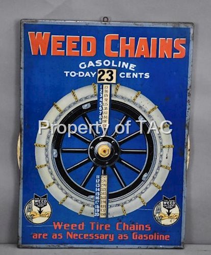 Weed Chains Gasoline To-Day w/White Wheel Metal Sign