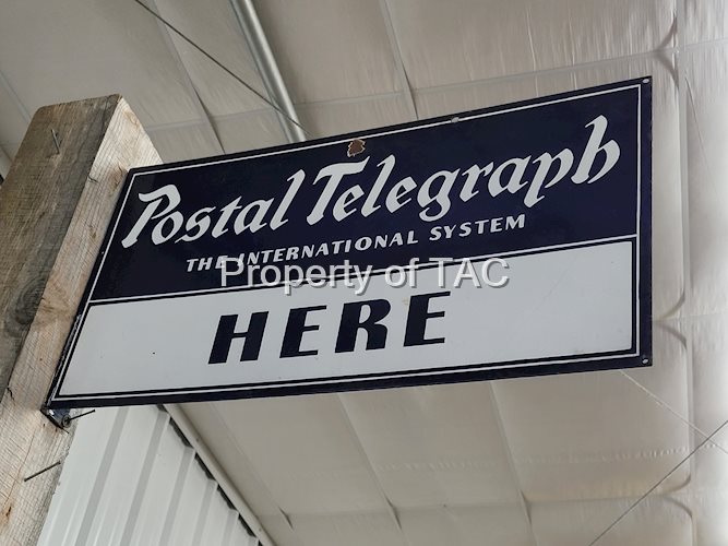 Postal Telegraph Here Double Sided Porcelain Flange Sign