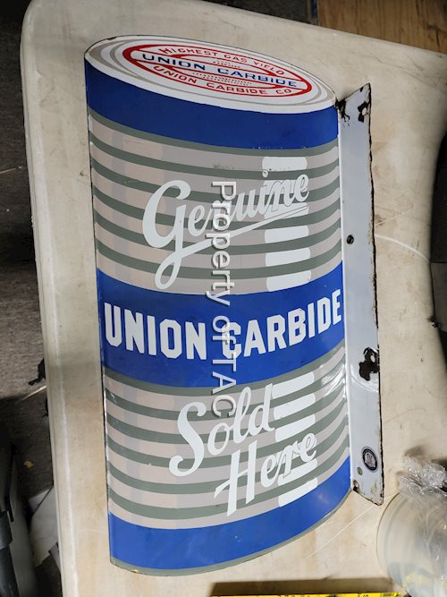 Genuine Union Carbide Sold Here Porcelain Flange Sign