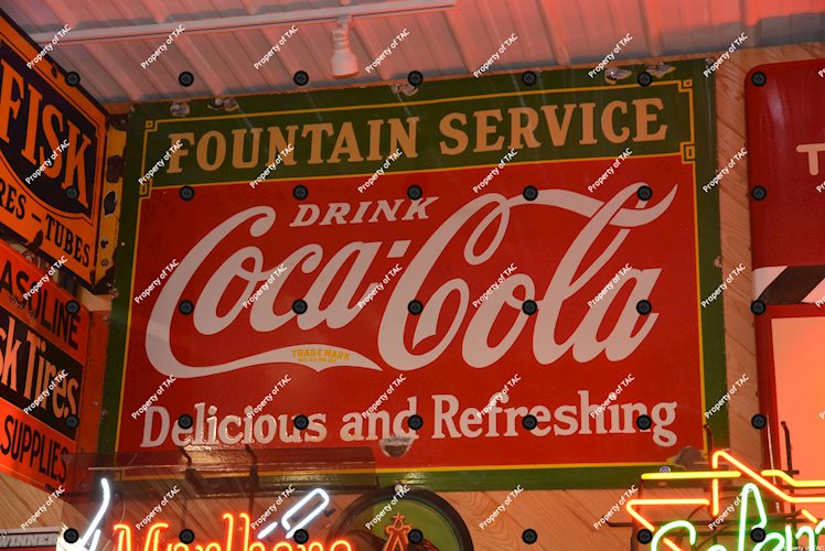 Drink Coca-Cola Delicious and Refreshing Fountain Service Porcelain sign