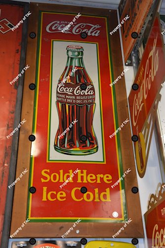 Drink Coca-Cola Sold Here Ice Cold with Christmas bottle metal sign