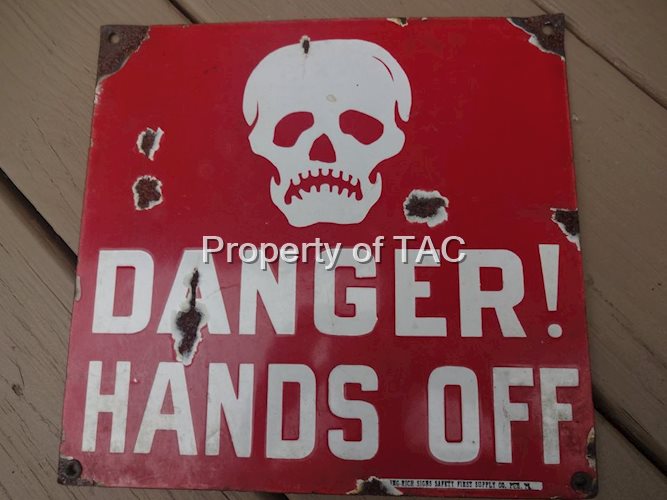 Danger! Hands Off w/Skull Logo Porcelain Sign