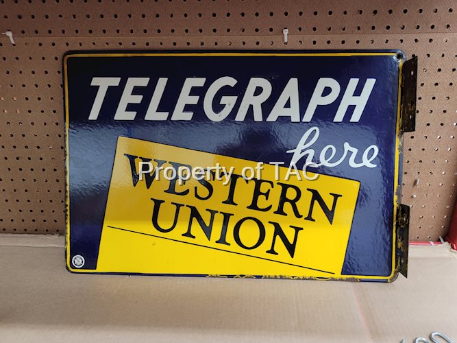Western Union Telegraph Here Porcelain Flange Sign