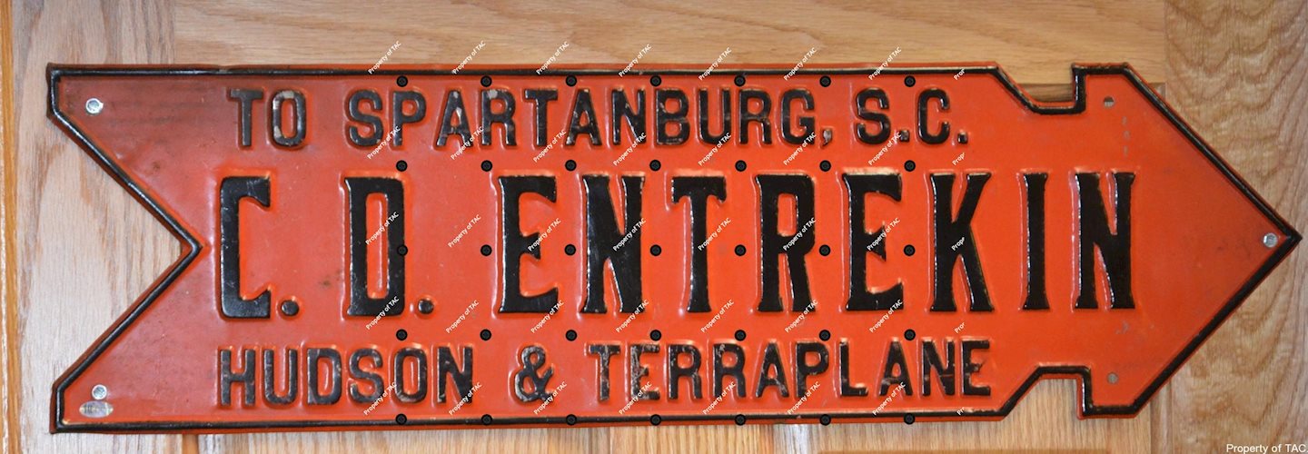 C.D. Entrekein Hudson & Terraplane metal arrow sign
