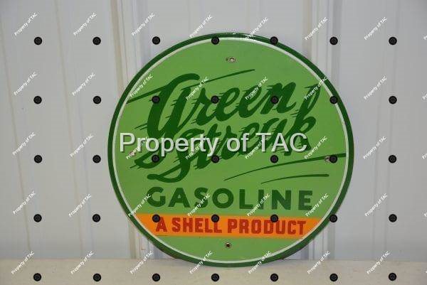 Green Streak Gasoline "A Shell Product" Porcelain Pump Sign
