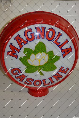Magnolia Gasoline w/flower logo single globe lens
