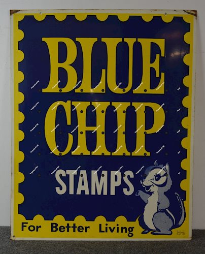 Blue Chip Stamp w/logo Metal Sign